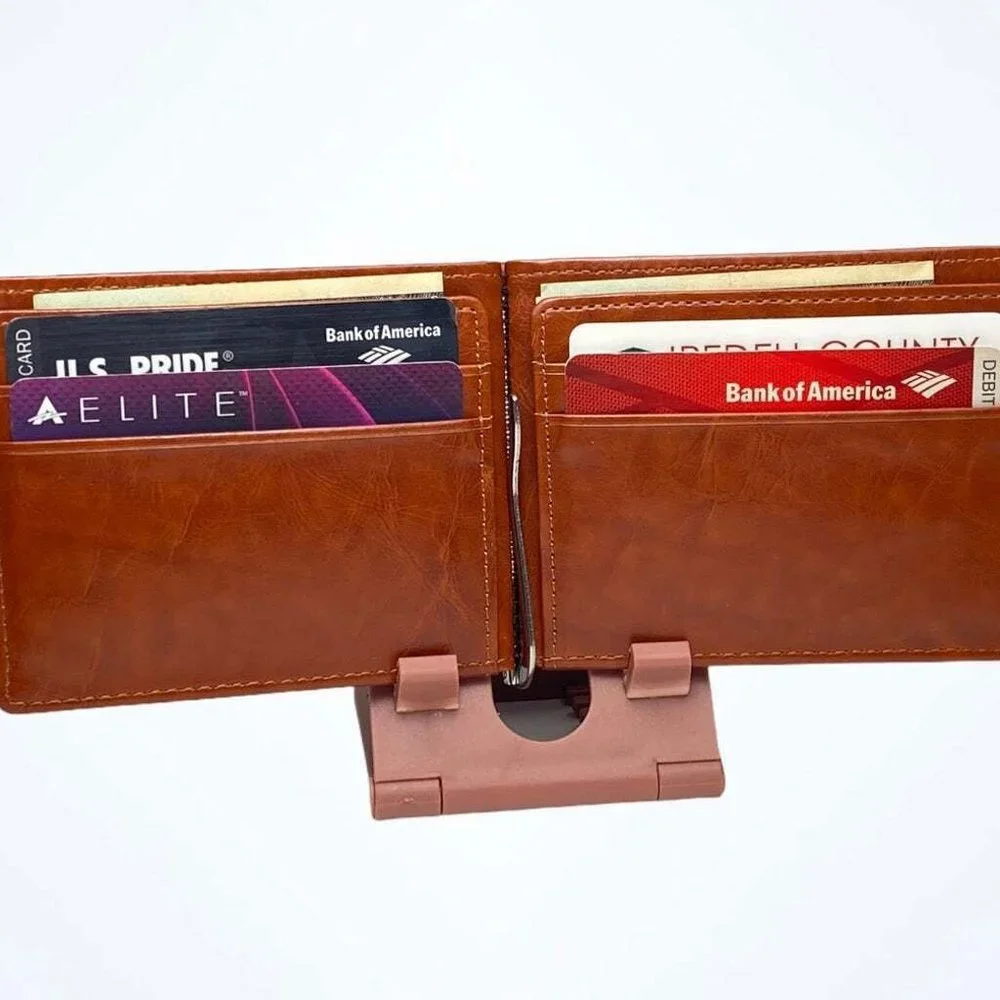Men’s Money Clip Coin Pocket Card Slots Metal Clamp Wallet
